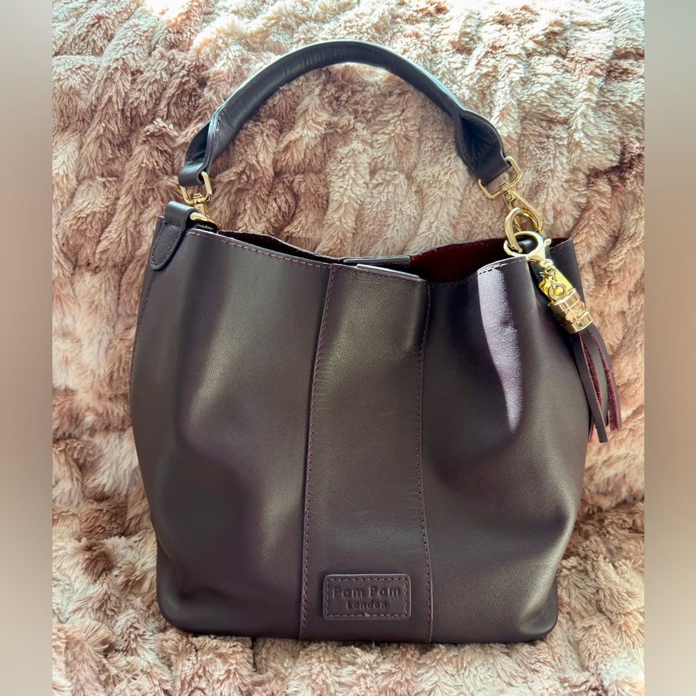 Pom Pom London Women's Lambeth Shoulder Bag in Plum excellent condition - Picture 2 of 6